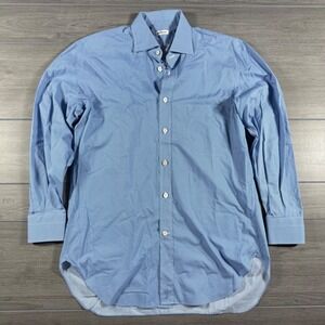 Kiton Mens Blue White Micro Pattern Cotton Button Down Shirt Made in Italy M